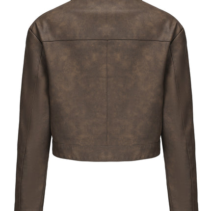 Women's cropped faux leather shirt-collar jacket, original supplier photo 45