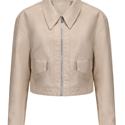 Women's cropped faux leather shirt-collar jacket, original supplier photo 46