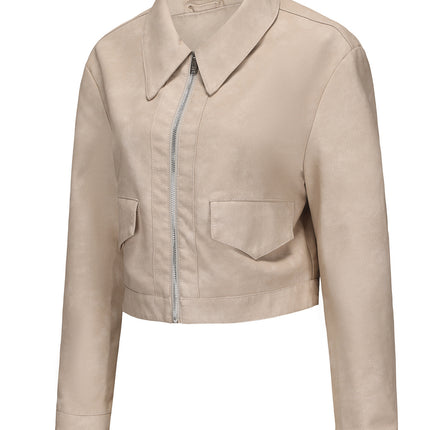 Women's cropped faux leather shirt-collar jacket, original supplier photo 47