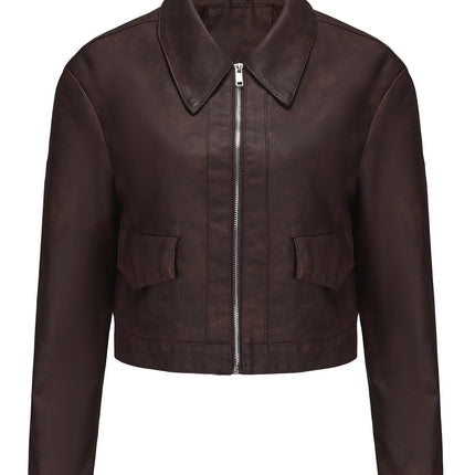 Women's cropped faux leather shirt-collar jacket, original supplier photo 50