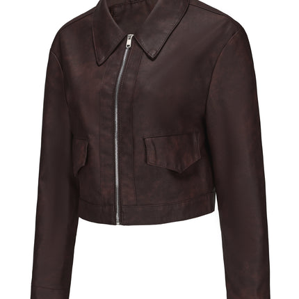 Women's cropped faux leather shirt-collar jacket, original supplier photo 51