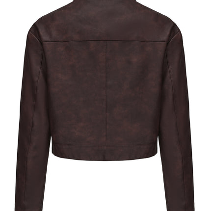 Women's cropped faux leather shirt-collar jacket, original supplier photo 52