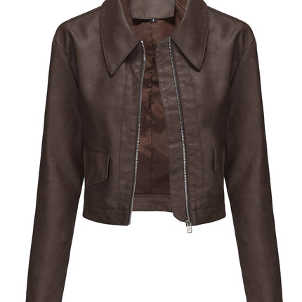Women's cropped faux leather shirt-collar jacket, original supplier photo 53