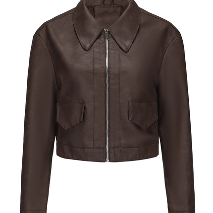 Women's cropped faux leather shirt-collar jacket, original supplier photo 54