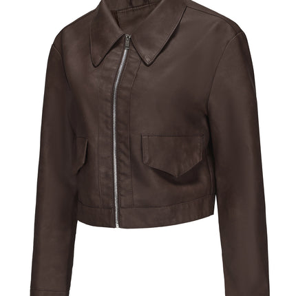 Women's cropped faux leather shirt-collar jacket, original supplier photo 55