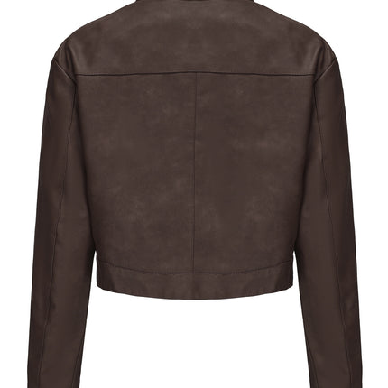 Women's cropped faux leather shirt-collar jacket, original supplier photo 56
