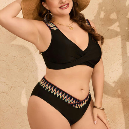 Womens Plus Size Bikini High Waisted Swimsuits Two Piece Bathing Suits V Neck Swimwear