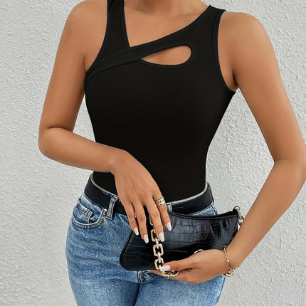 Women's Cut Out Sleeveless Crop Tank Top Ribbed Slim Fit Casual Summer Tops