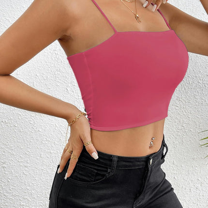 Women's Sexy Spaghetti Strap Basic Cami Tops Square Neck Crop Tank Tops