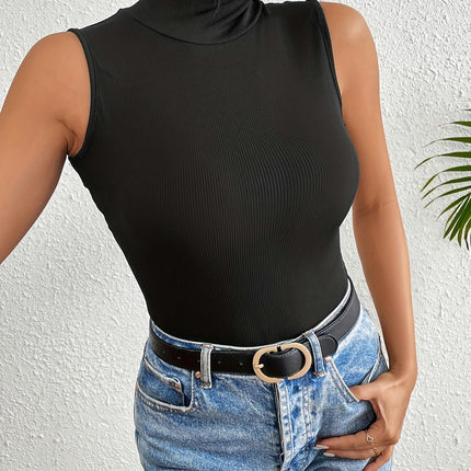 Women's Summer Sleeveless High Neck Top Casual Fitted Ribbed Tank Tops