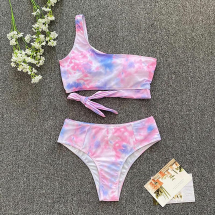 Women One Shoulder High Waisted Bikini Tie High Cut Two Piece Swimsuits