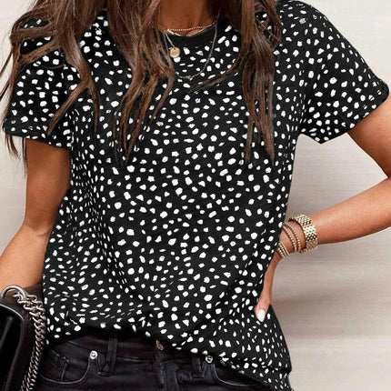 Women Summer Printed Short Sleeve Round Neck T-Shirts Loose Fit Tops