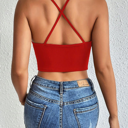 Women's Crop Cami Tank Tops Criss Cross Back V Neck Spaghetti Strap Camisole