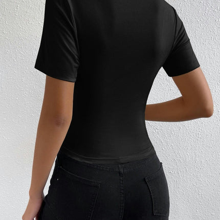 Women's Casual Tops Short Sleeve Slim Fit High Neck Slim Fit T Shirts
