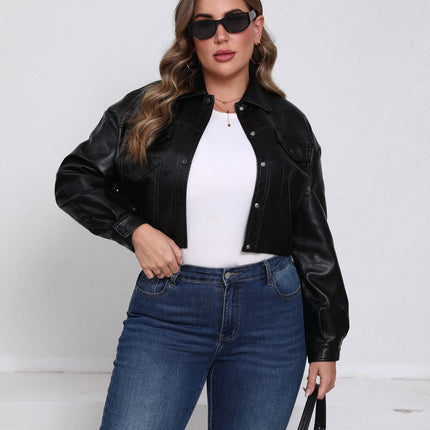 Women's plus size cropped faux leather jacket original supplier photo 05