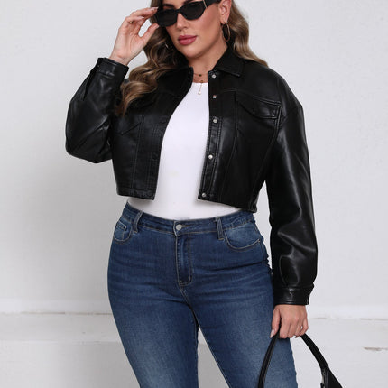 Women's plus size cropped faux leather jacket original supplier photo 07