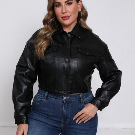Women's plus size cropped faux leather jacket original supplier photo 09