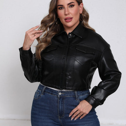 Women's plus size cropped faux leather jacket original supplier photo 11