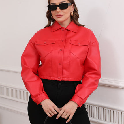 Women's plus size cropped faux leather jacket original supplier photo 19