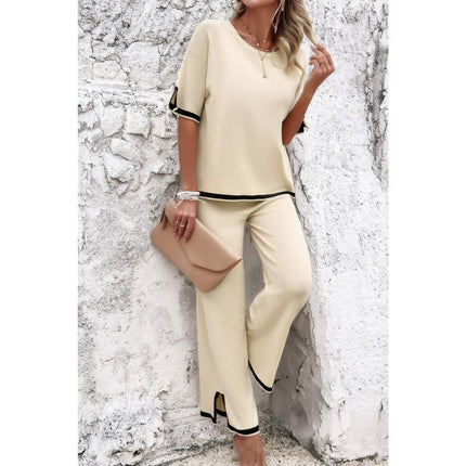 Women's Summer Fashion Outfits Two Pieces Outfits Knit Short Sleeve Wide Leg pants Loun