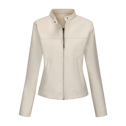 Women's stand collar faux leather biker jacket original detail and styling photograph 37