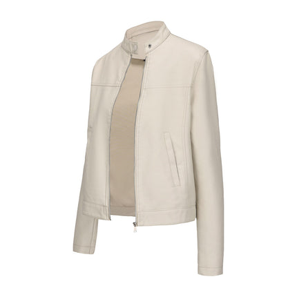 Women's stand collar faux leather biker jacket original detail and styling photograph 38