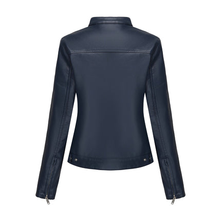 Women's stand collar faux leather biker jacket original detail and styling photograph 40