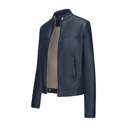 Women's stand collar faux leather biker jacket original detail and styling photograph 41