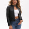 Women's zip-up faux leather stand-collar moto jacket, main-01 original product image