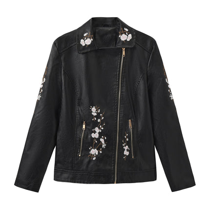 Women's floral embroidered faux leather jacket – original detail photo 03