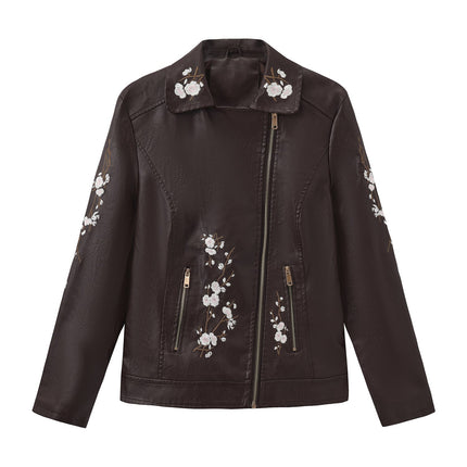 Women's floral embroidered faux leather jacket – original detail photo 05