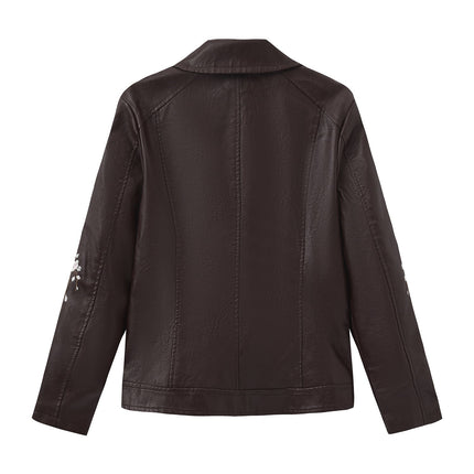 Women's floral embroidered faux leather jacket – original detail photo 06