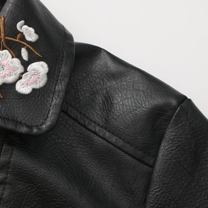 Women's floral embroidered faux leather jacket – original detail photo 11