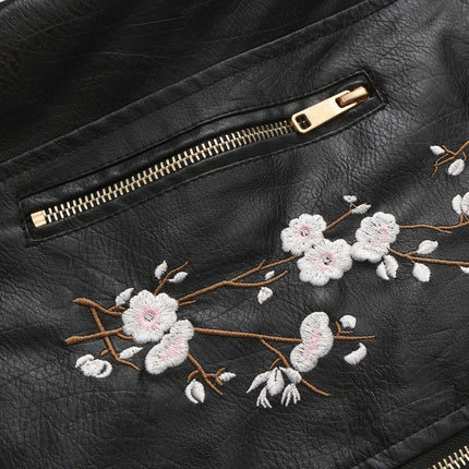 Women's floral embroidered faux leather jacket – original detail photo 12