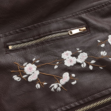 Women's floral embroidered faux leather jacket – original detail photo 15