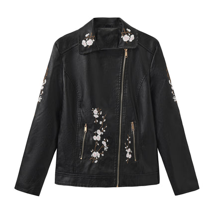 Black women's embroidered faux leather jacket SKU color photo
