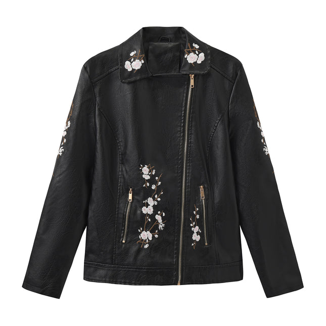 Black women's embroidered faux leather jacket SKU color photo