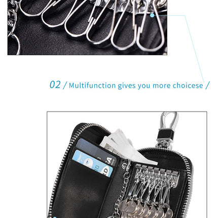 Key Bag Genuine Leather Car Key Bag Portable Key Zipper Pouch Car Smart Key Chain Unisex Lock Key Bag