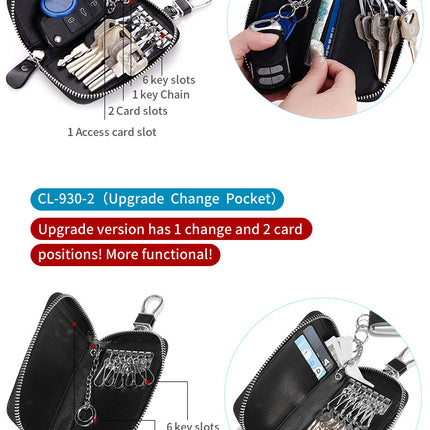 Key Bag Genuine Leather Car Key Bag Portable Key Zipper Pouch Car Smart Key Chain Unisex Lock Key Bag