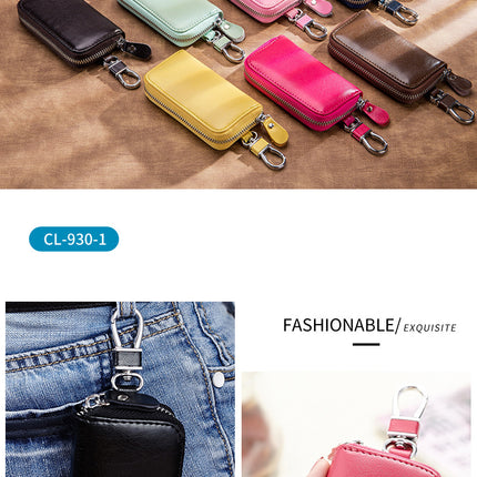 Key Bag Genuine Leather Car Key Bag Portable Key Zipper Pouch Car Smart Key Chain Unisex Lock Key Bag