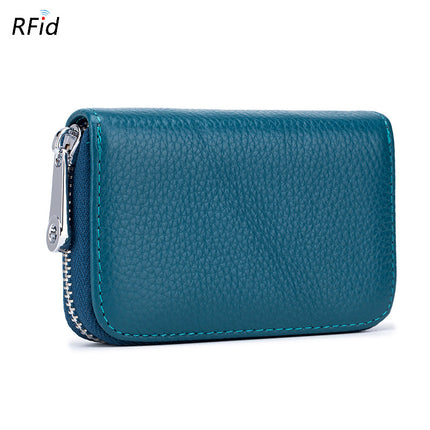 Card Bag Organ Zipper, Men's Cowhide RFID Barrier Leather Credit Card Holder Anti-theft Swipe Magnetic, Credit Card Holder Women's