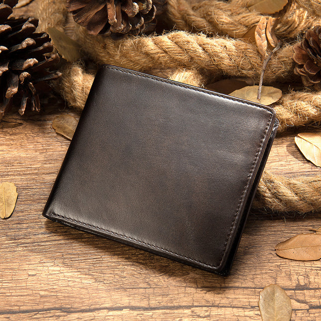 Casual Men's Wallet, Short Vintage Wallet, Leather Clip Multi Card Coin Wallet Model A