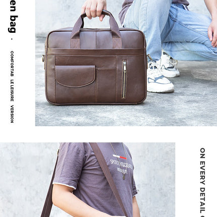 Men's Vintage Genuine Leather Briefcase Handbag Laptop Messenger Bag