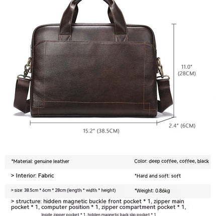 Men's Genuine Leather Briefcase Laptop Bag Travel Work Shoulder Bag Model A