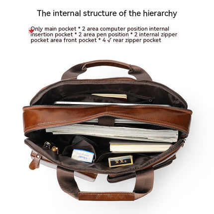 Men's Genuine Leather Men's Briefcase Handbag Large Capacity Computer Bag Shoulder Bag