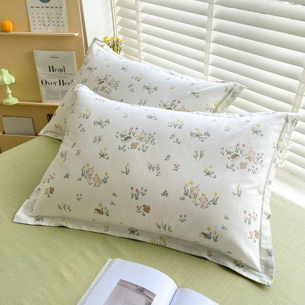 Cotton Pillowcase Cotton Pillowcase 2 Pieces Pillowcase Thickened Pillow Leather Pillow Queen Size Home Small Fresh Floral Style Pillowcase