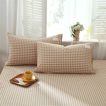 Washed Cotton Pillowcase 100% Cotton Plaid Standard Pillowcase Set of 2PACK Student Dormitory Pillowcase Protectors