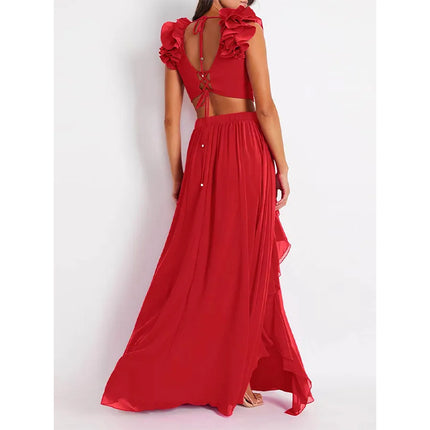 Women's Ruffle One Piece Swimsuit Set Ruffle Long Skirt, Bikini 2pcs Set