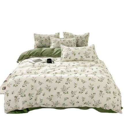 Floral Duvet Cover Set Queen Size Botanical Bedding Set -Flowers Printed Reversible Bedding Comforter Cover Set 1 Duvet Cover 2 Pillowcases+1 Bed Sheet