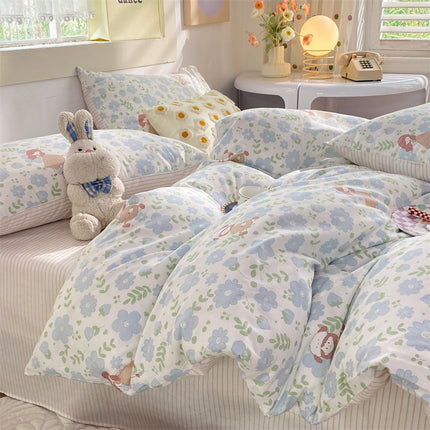 100% Cotton Comforter Cover Bedding Set-Duvet Cover Queen Printed Bedding Set  1 Duvet Cover +1 Fitted Sheet With 2 Pillowcases Bedding Set